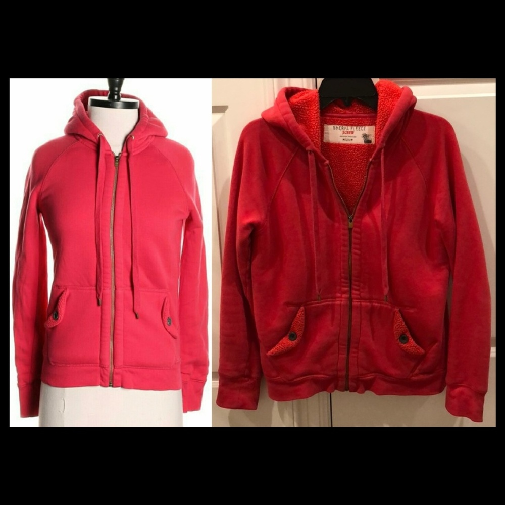 J. Crew vintage wash sherpa lined fleece relaxed fit hoodie zip up sweatshirt